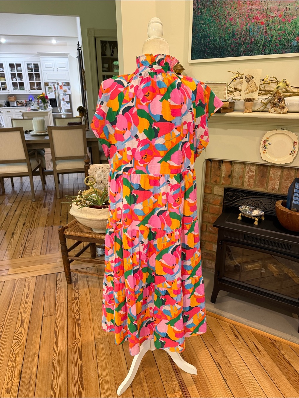 AVARA Floral Midi Dress in Pink, Blue & Orange - Picture 5 of 9